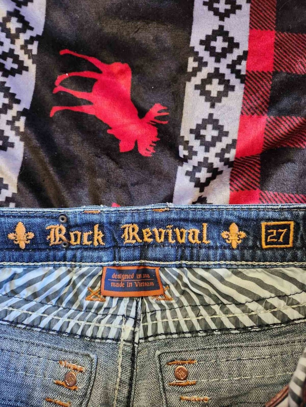 Rock Revival Roux B400 Bootcut Jeans Y2K McBling Sequin Fleur-De-Lis Sz 27 - Picture 7 of 15